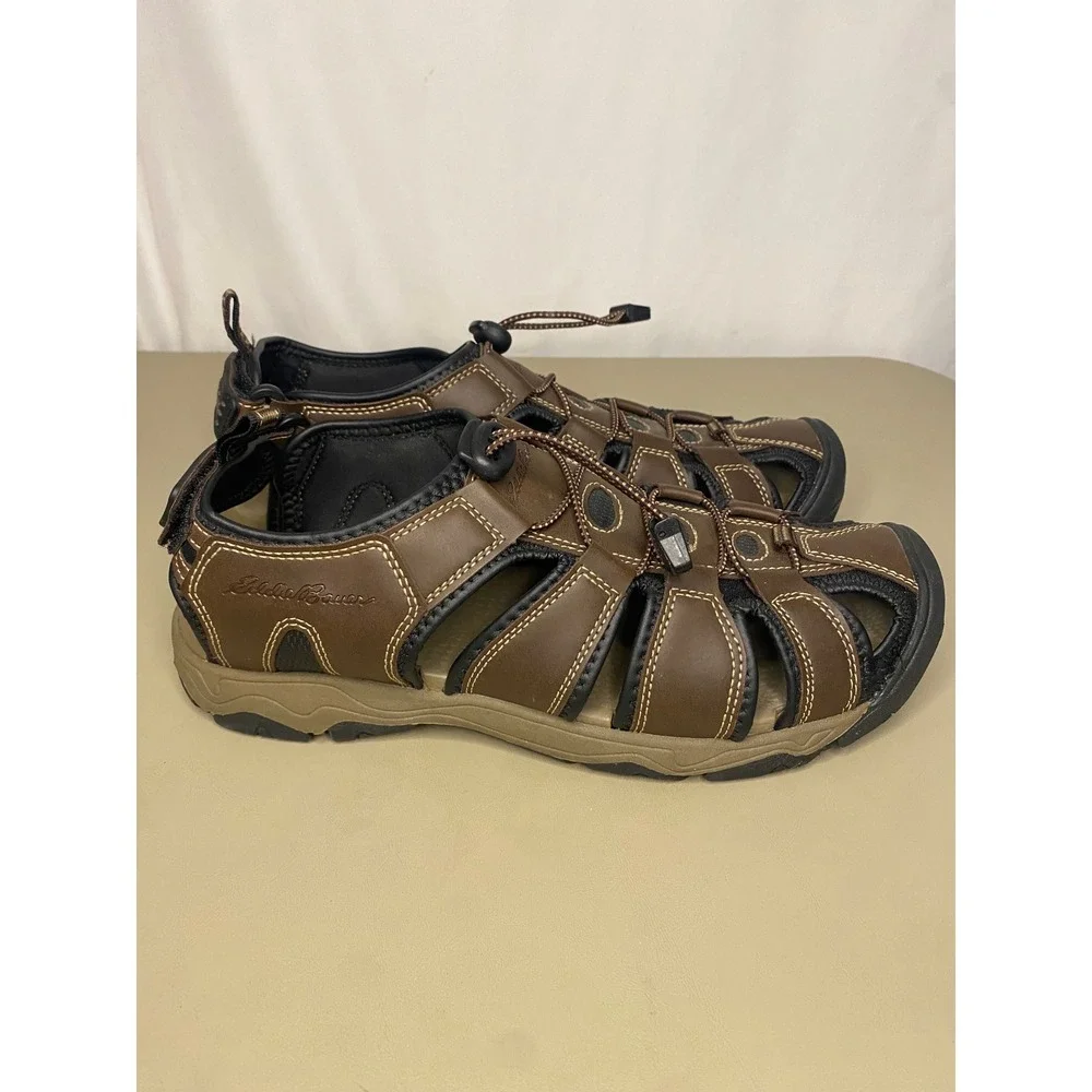 Eddie Bauer Meridian Mens Brown Fisherman Sandals Bungee Closure Size 9M